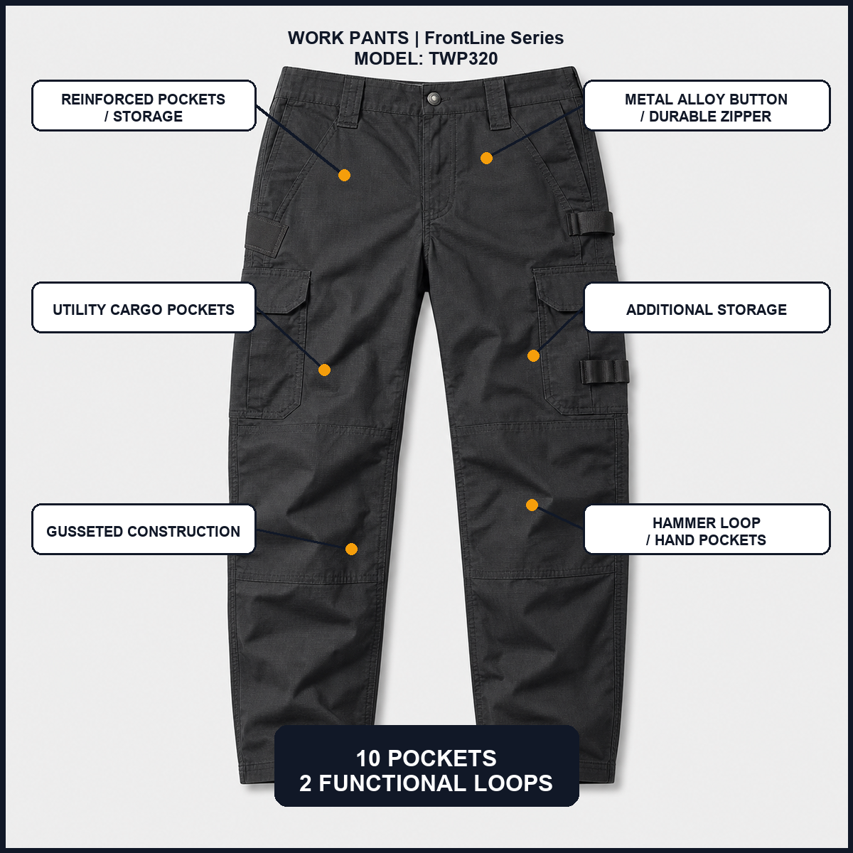 Men's 8-Pack Ripstop Work Pants - pocket and utility features