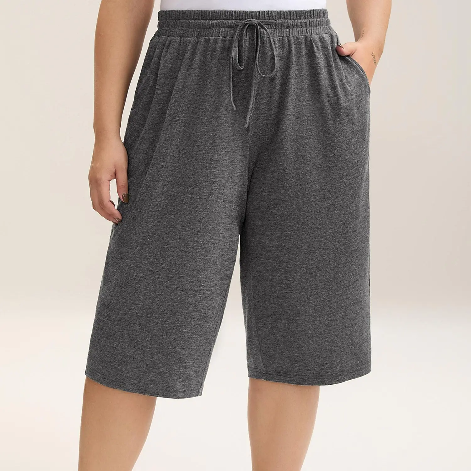 Women's Plus Size Wide-Leg Capri Lounge Baggy Pants