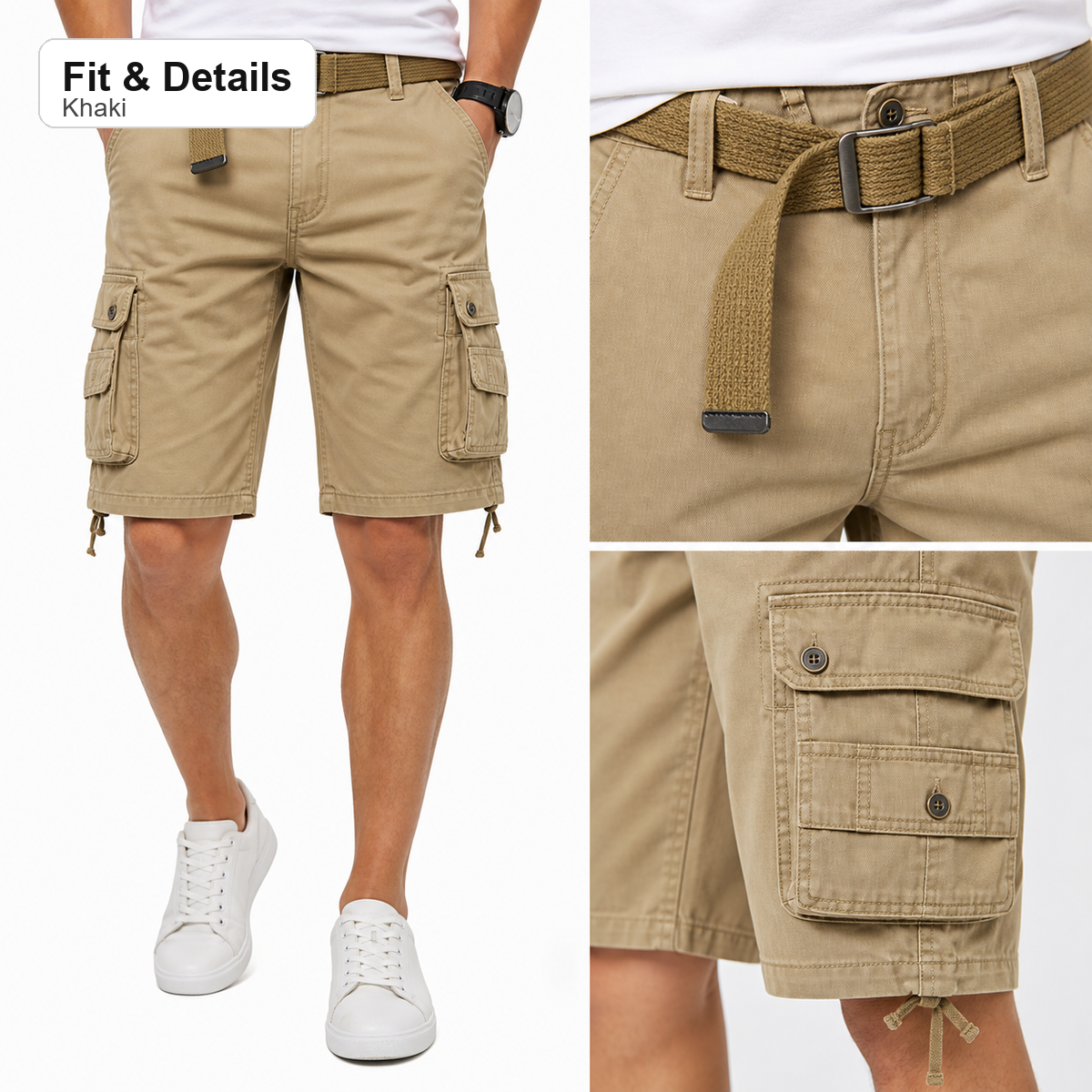 Men's 8-Pack Camouflage Casual Shorts - khaki fit and pocket details
