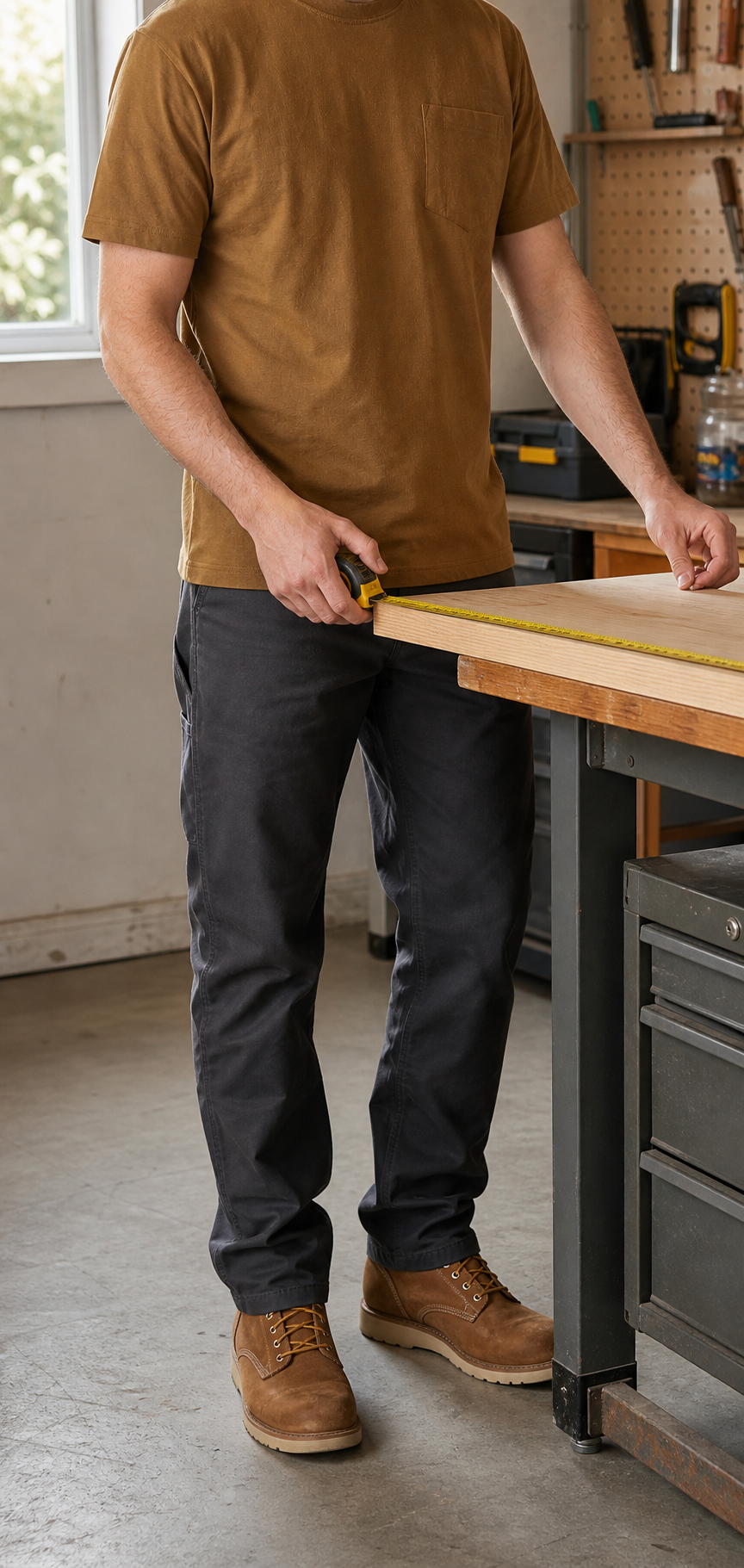 Brown duck pocket T-shirt during home repair