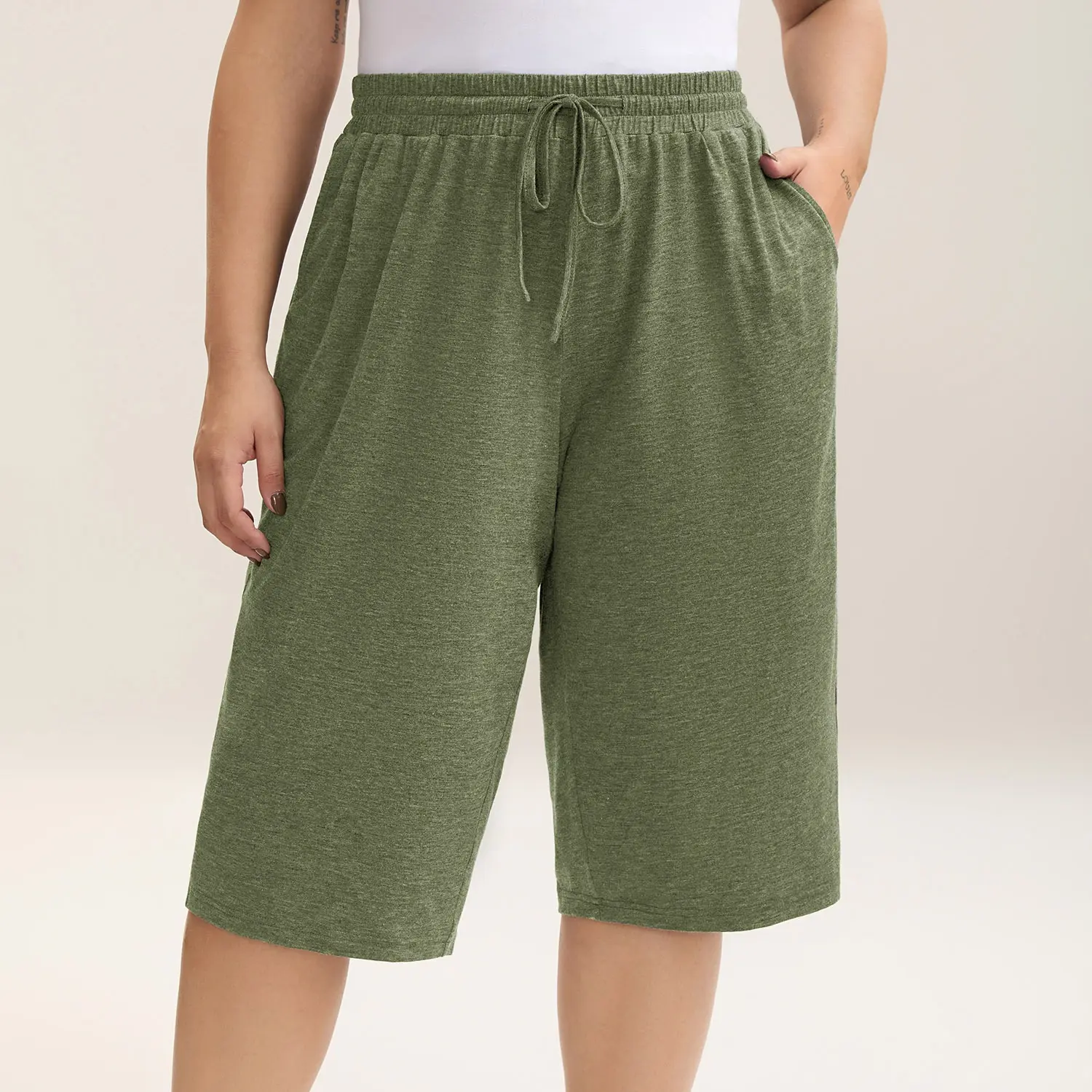 Women's Plus Size Wide-Leg Capri Lounge Baggy Pants