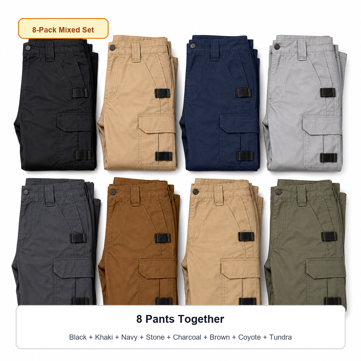 Men's 8-Pack Ripstop Work Pants - mixed color set