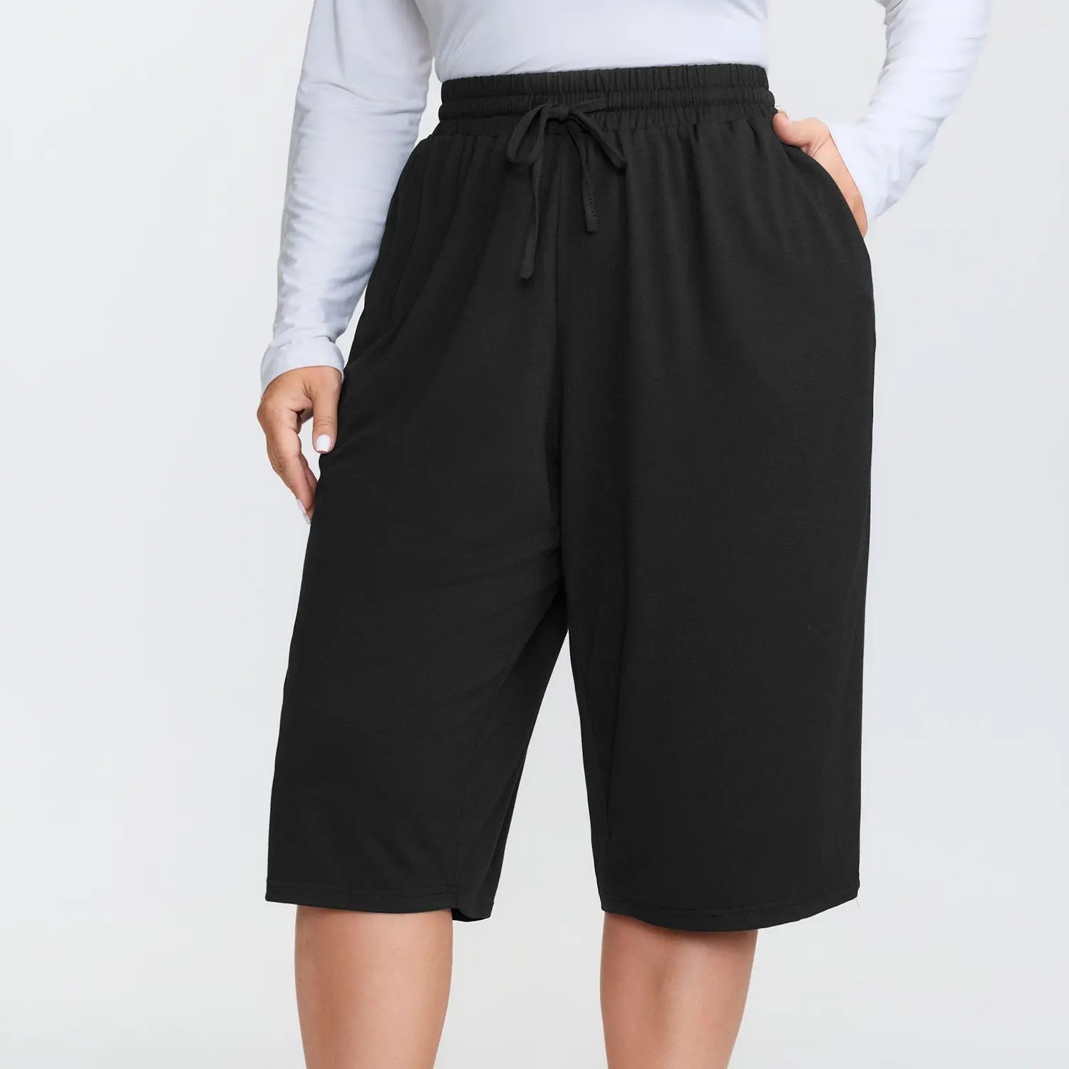 Women's Plus Size Wide-Leg Capri Lounge Baggy Pants