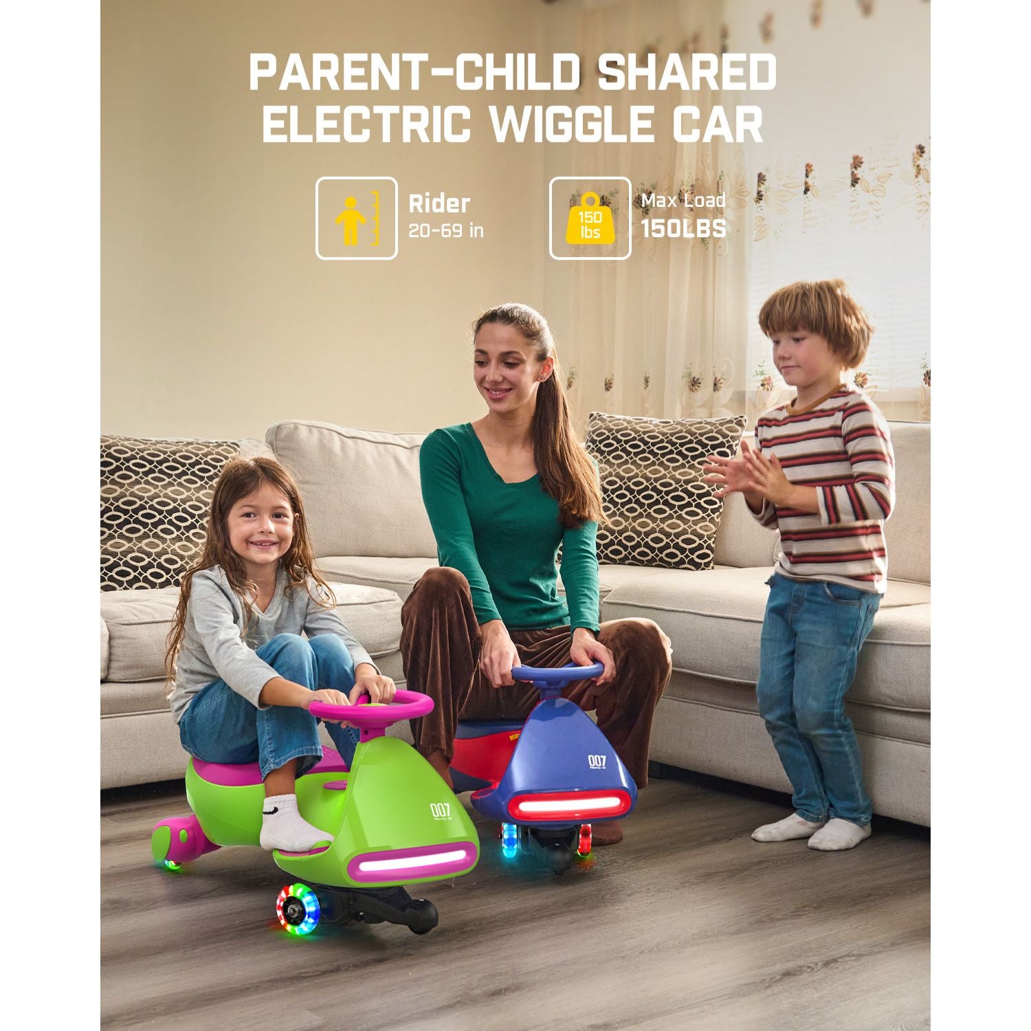 FanttikRide N7 Pro wiggle car - Grape Green family play scene