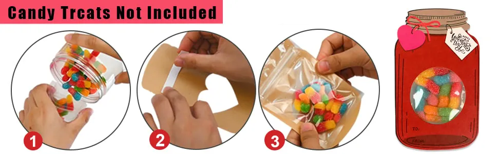 Three assembly steps with candy not included notice