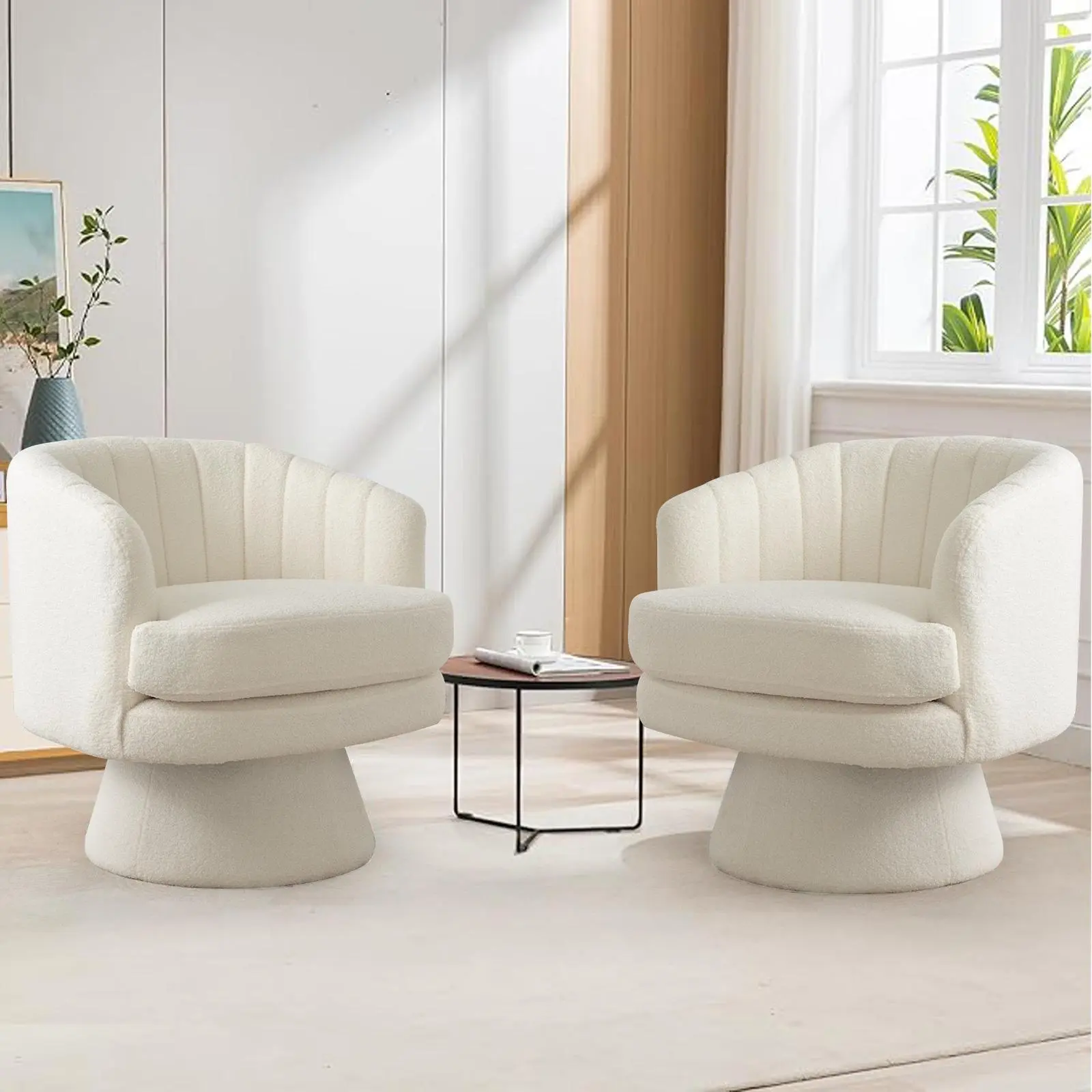 Ebello Swivel Accent Chair, Beige Lambswool