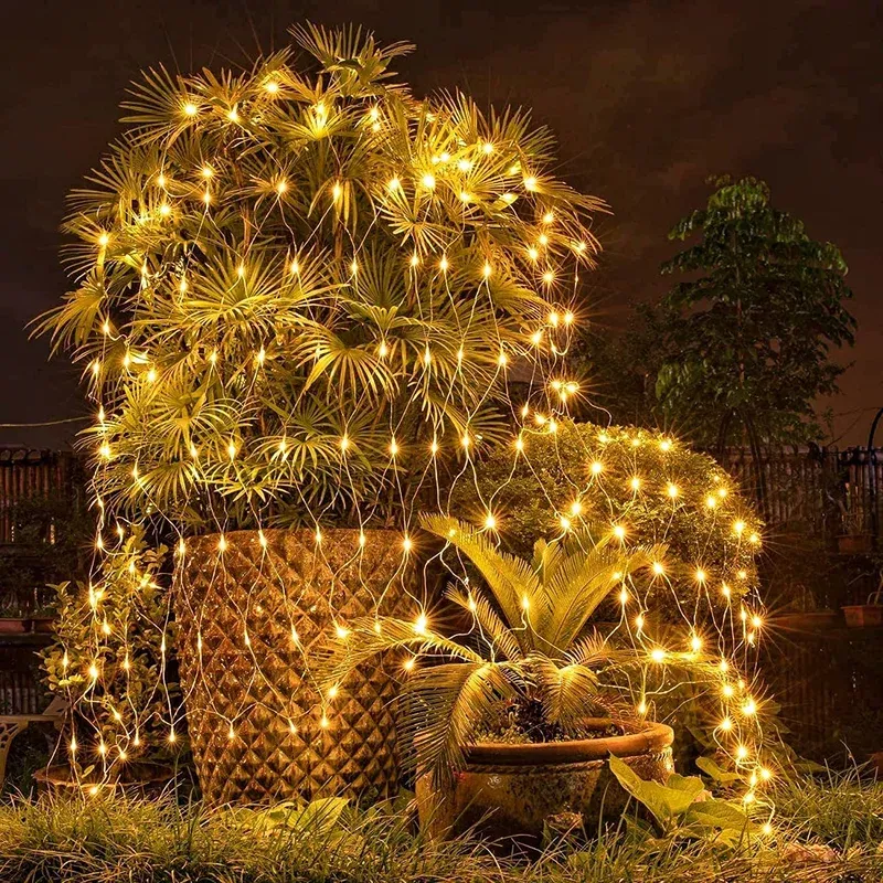 Example of LED net lights arranged over a plant display