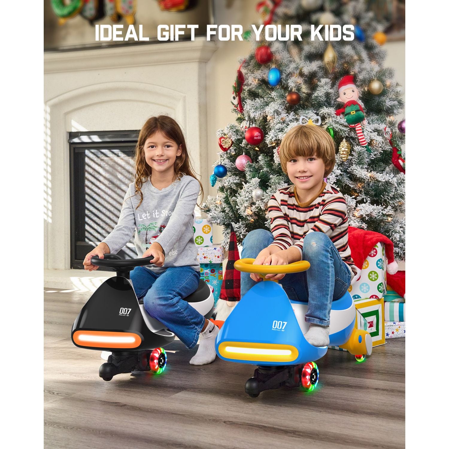 FanttikRide N7 Pro wiggle car - Blue White and Black White holiday scene