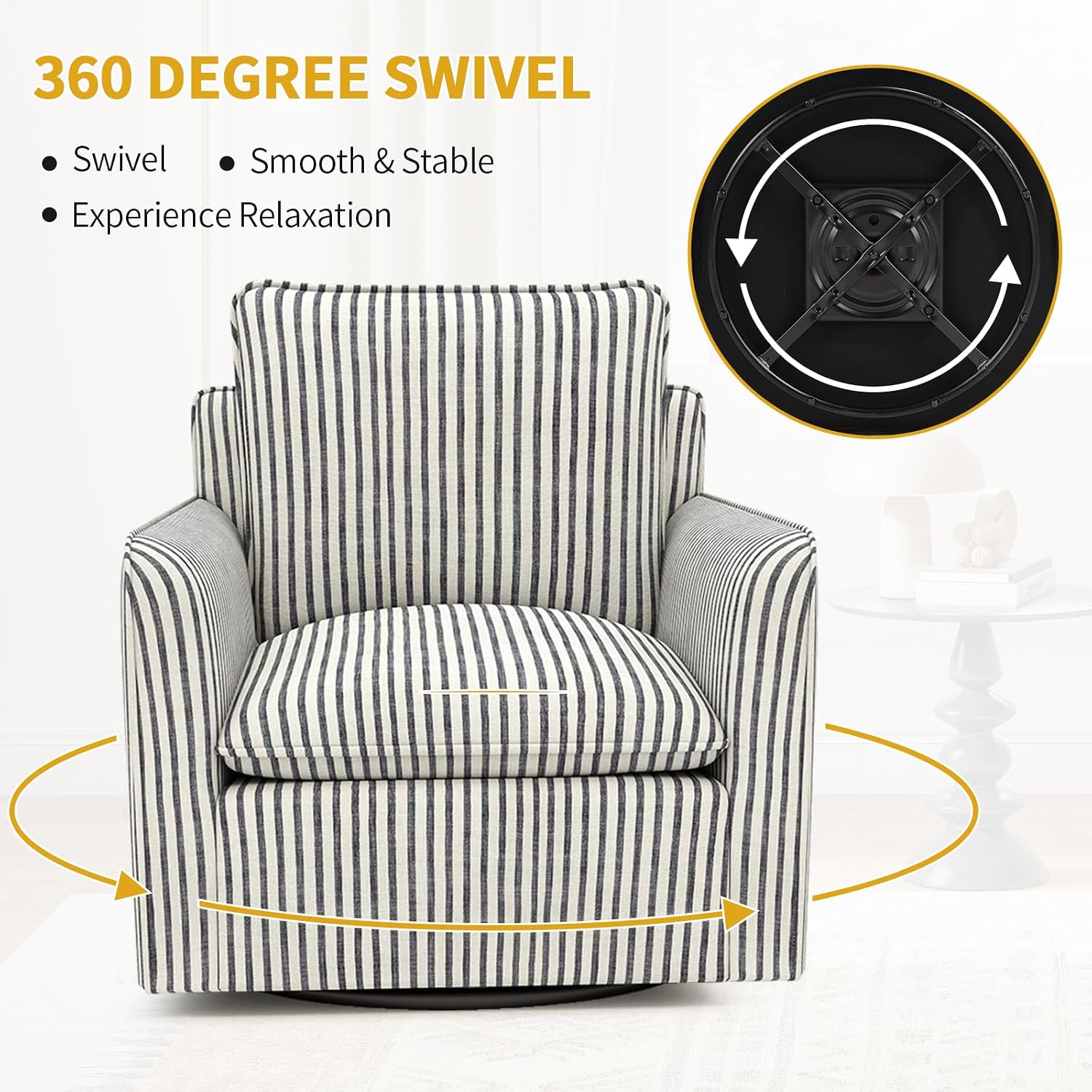 Modern Swivel Accent Chair with Thick Back Cushion