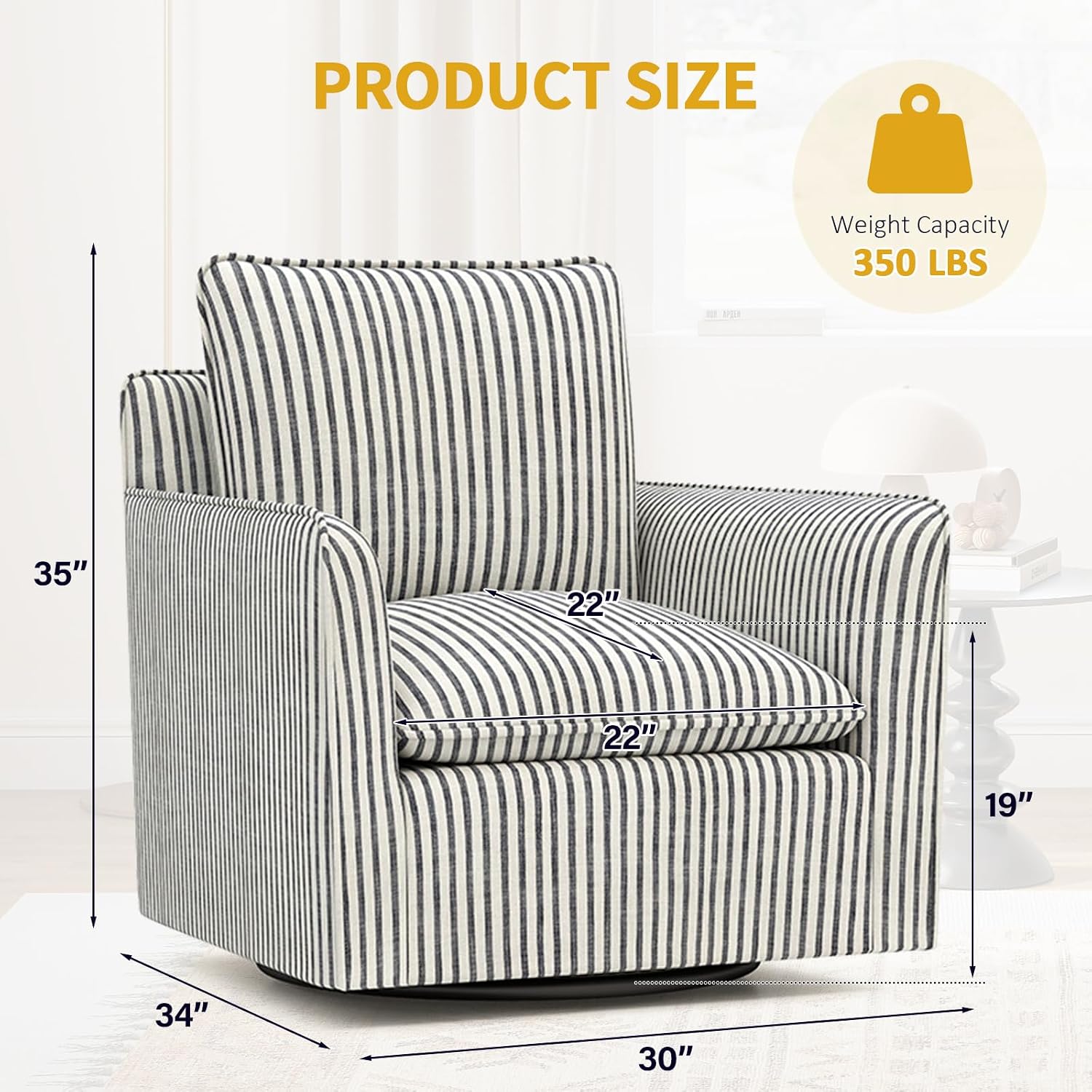 Modern Swivel Accent Chair with Thick Back Cushion