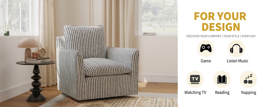 Modern Swivel Accent Chair with Thick Back Cushion