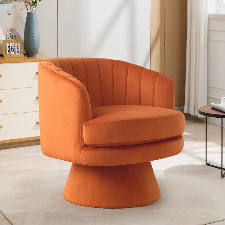 Ebello Swivel Accent Chair, Beige Lambswool