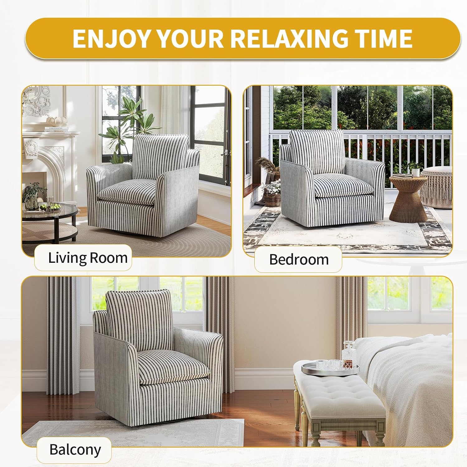 Modern Swivel Accent Chair with Thick Back Cushion