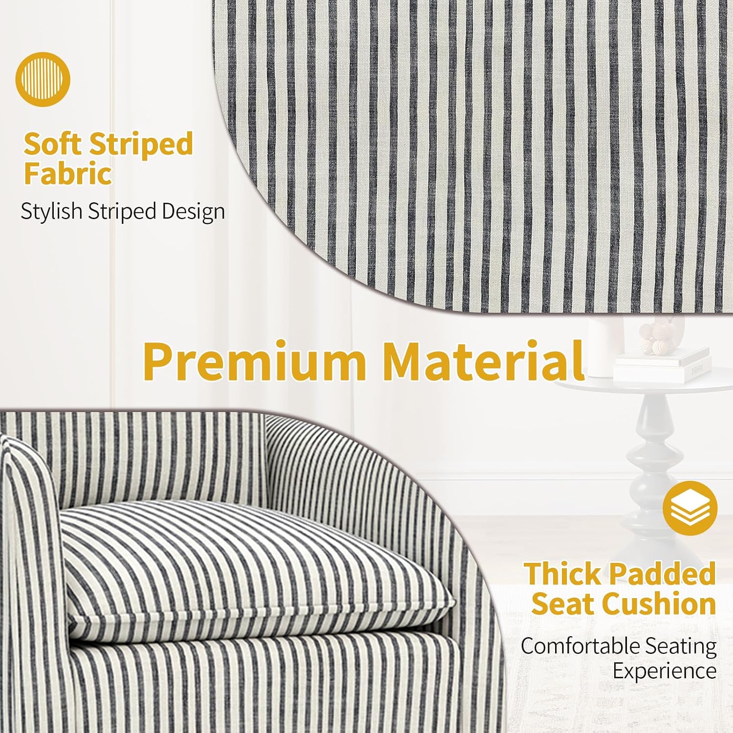 Modern Swivel Accent Chair with Thick Back Cushion