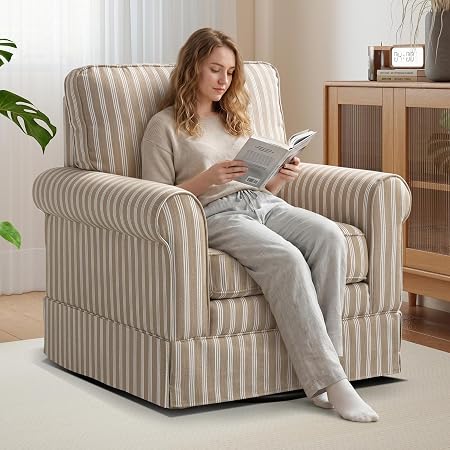 Modern Swivel Accent Chair with Thick Back Cushion