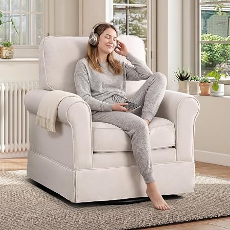 Modern Swivel Accent Chair with Thick Back Cushion