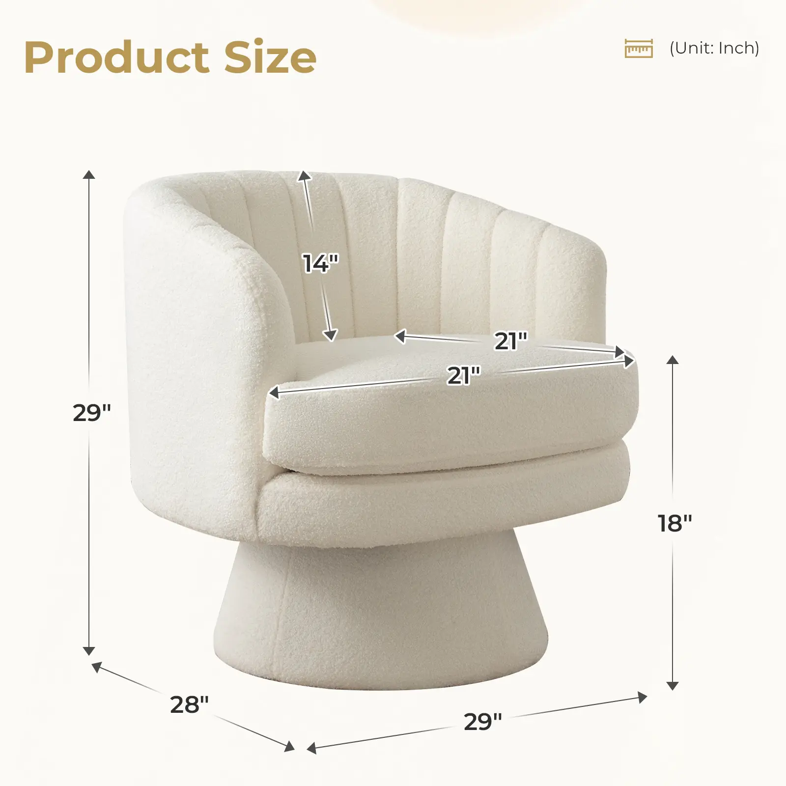 Ebello Swivel Accent Chair, Beige Lambswool