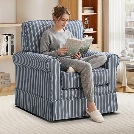 Modern Swivel Accent Chair with Thick Back Cushion