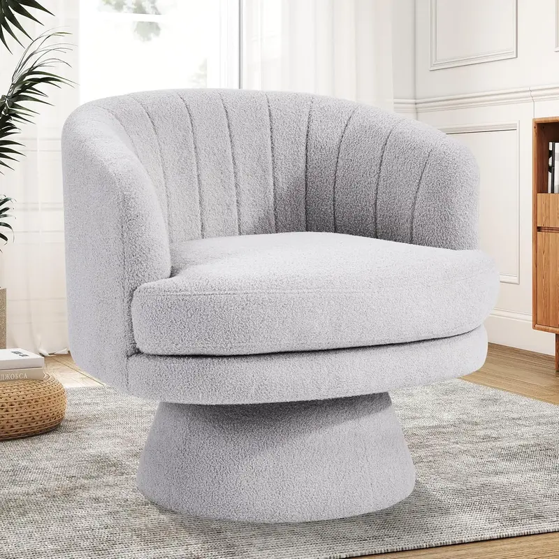 Ebello Swivel Accent Chair, Beige Lambswool