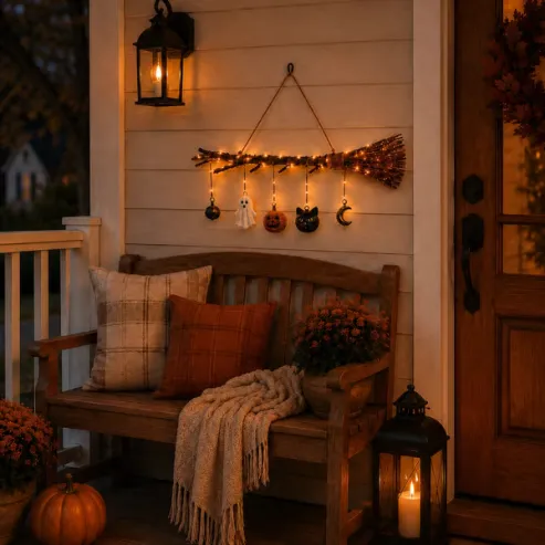 Lighted Fall Broom Wall Hanging