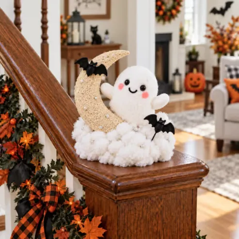 Glowing Ghost Staircase Decor | 5 Playful Halloween Characters for Railings, Mantels & Entryways