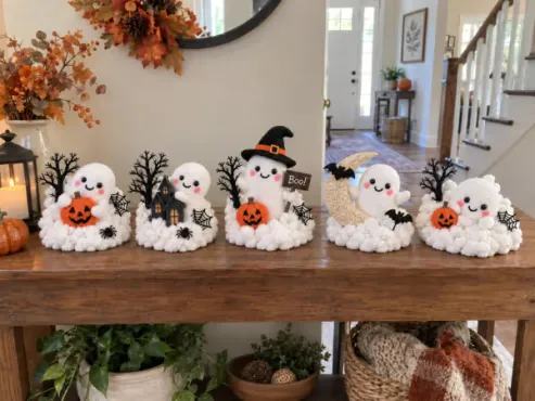 Glowing Ghost Staircase Decor | 5 Playful Halloween Characters for Railings, Mantels & Entryways