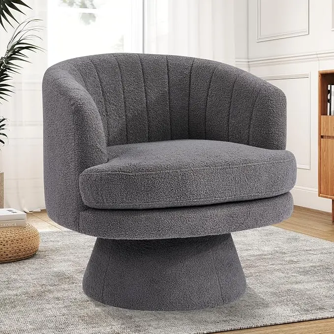 Ebello Swivel Accent Chair, Beige Lambswool