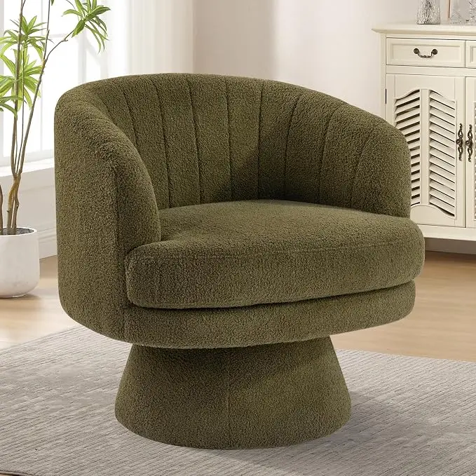 Ebello Swivel Accent Chair, Beige Lambswool