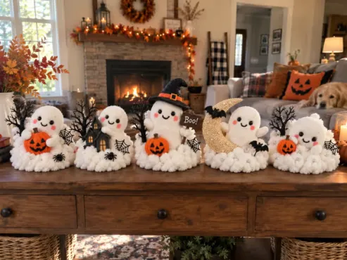Glowing Ghost Staircase Decor | 5 Playful Halloween Characters for Railings, Mantels & Entryways