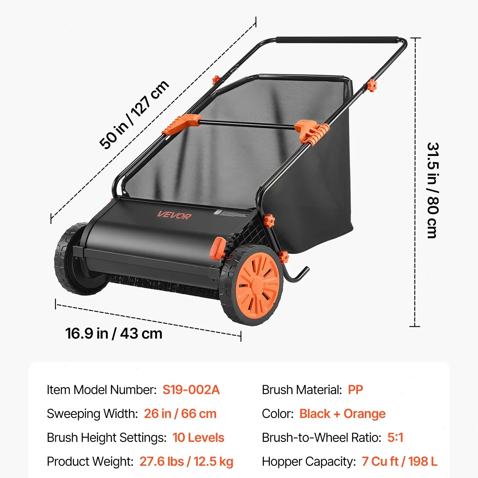 VEVOR lawn sweeper, 【 Upgraded Version】26 inch