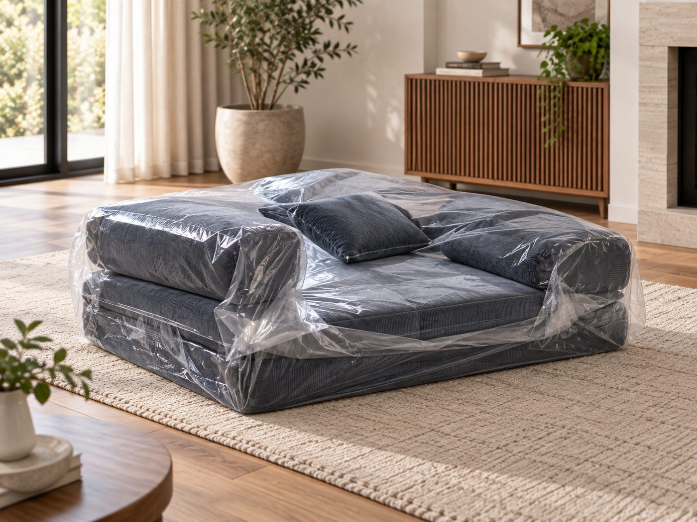 Vacuum-compressed sofa