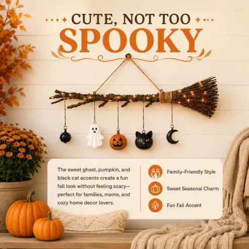 Lighted Fall Broom Wall Hanging
