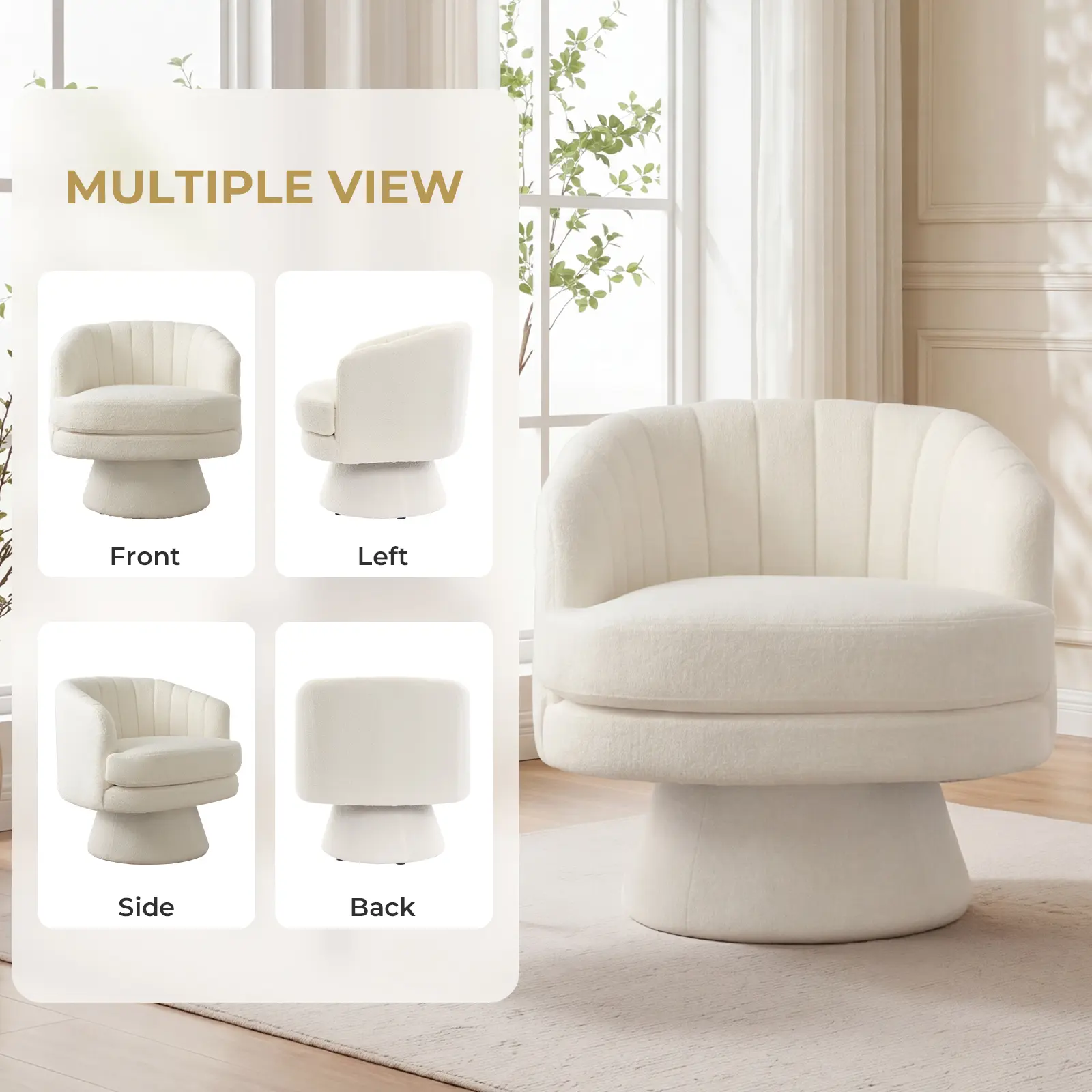 Ebello Swivel Accent Chair, Beige Lambswool