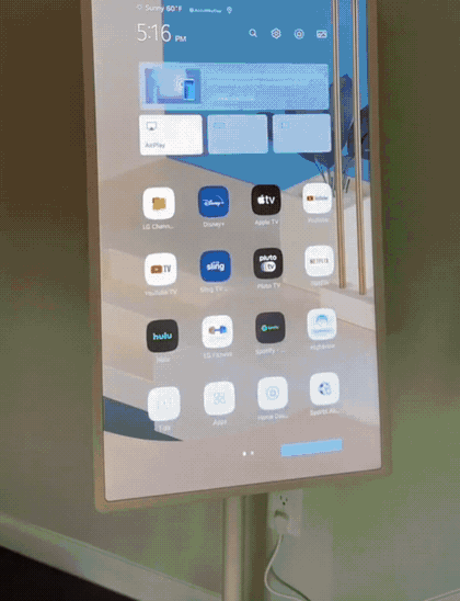 Landscape screen showing apps and video content