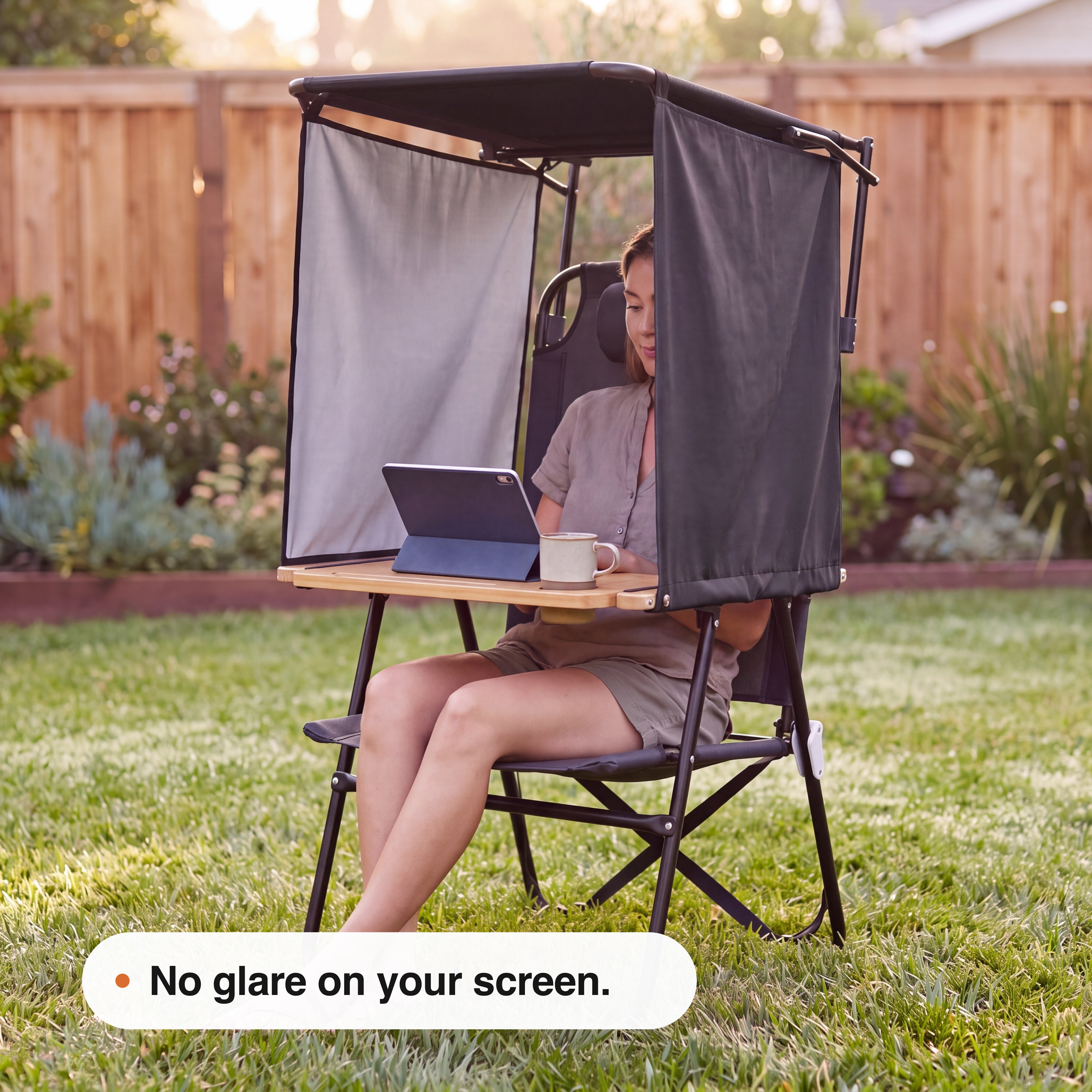 3-in-1 Portable Outdoor Chair with Laptop Desk, UPF 50 Sun Shade & Foldable Design