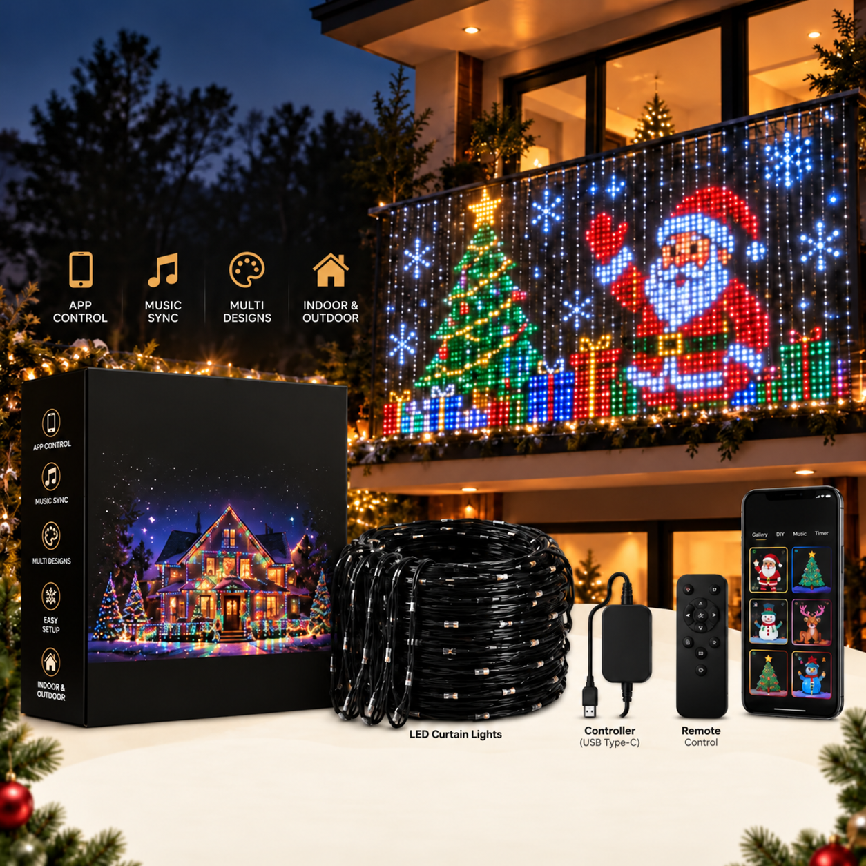 lpmcazd animated Christmas pixel curtain lights with controller and remote