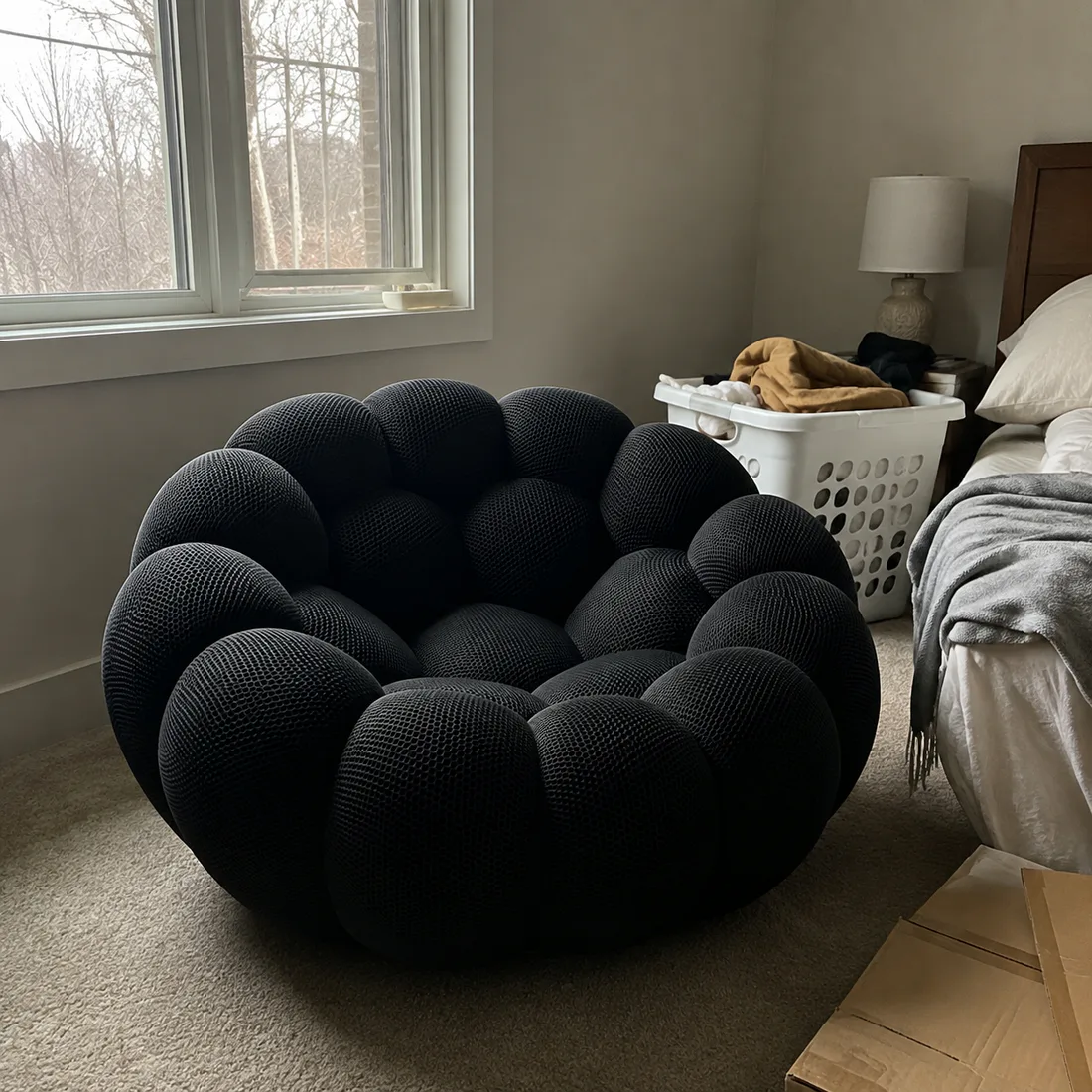 Black Bubble Floor Sofa in a bedroom