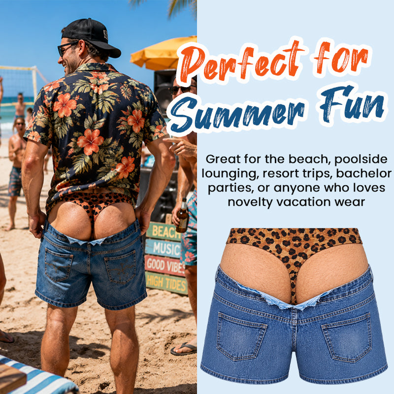 🔥LAST DAY 50% OFF -Leopard Print Denim Funny Beach Swim Trunks
