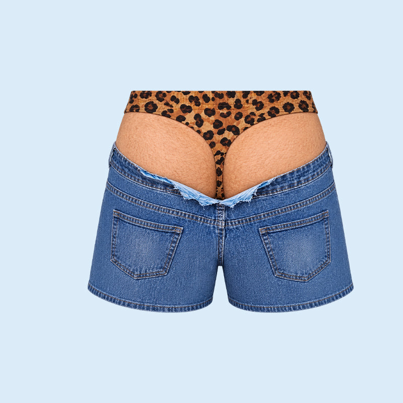 🔥LAST DAY 50% OFF -Leopard Print Denim Funny Beach Swim Trunks