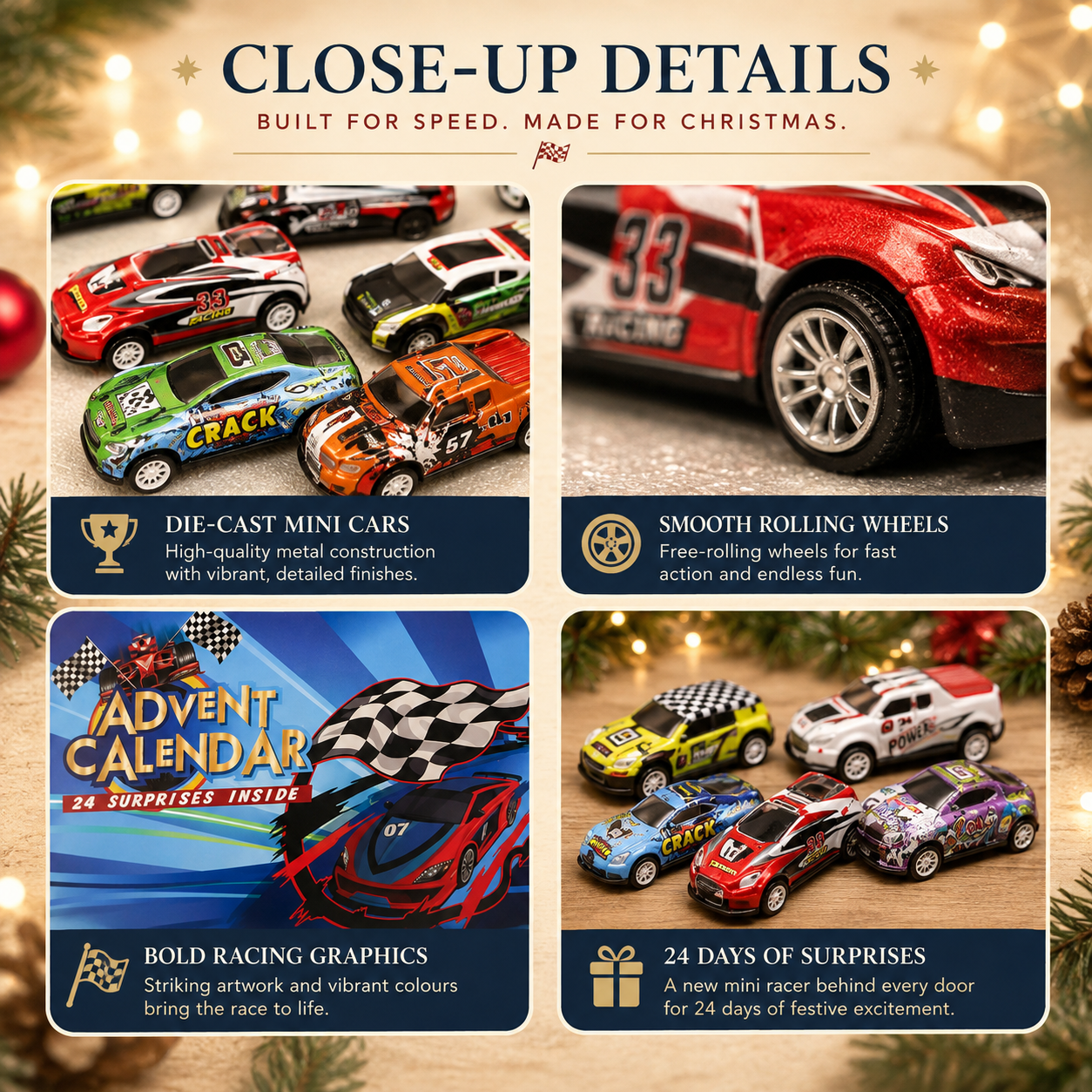 🎄📅24-Day Countdown Advent Calendar for Racing Christmas 2026 – Countdown with Race Cars for Kids🎁