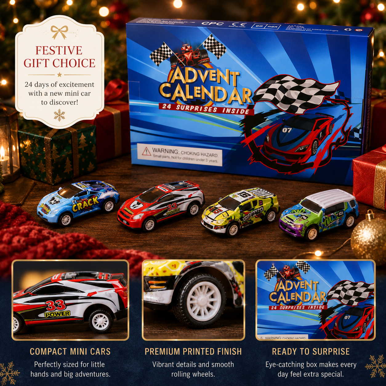🎄📅24-Day Countdown Advent Calendar for Racing Christmas 2026 – Countdown with Race Cars for Kids🎁