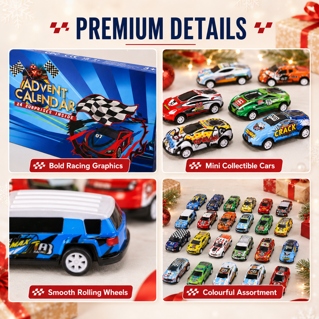 🎄📅24-Day Countdown Advent Calendar for Racing Christmas 2026 – Countdown with Race Cars for Kids🎁