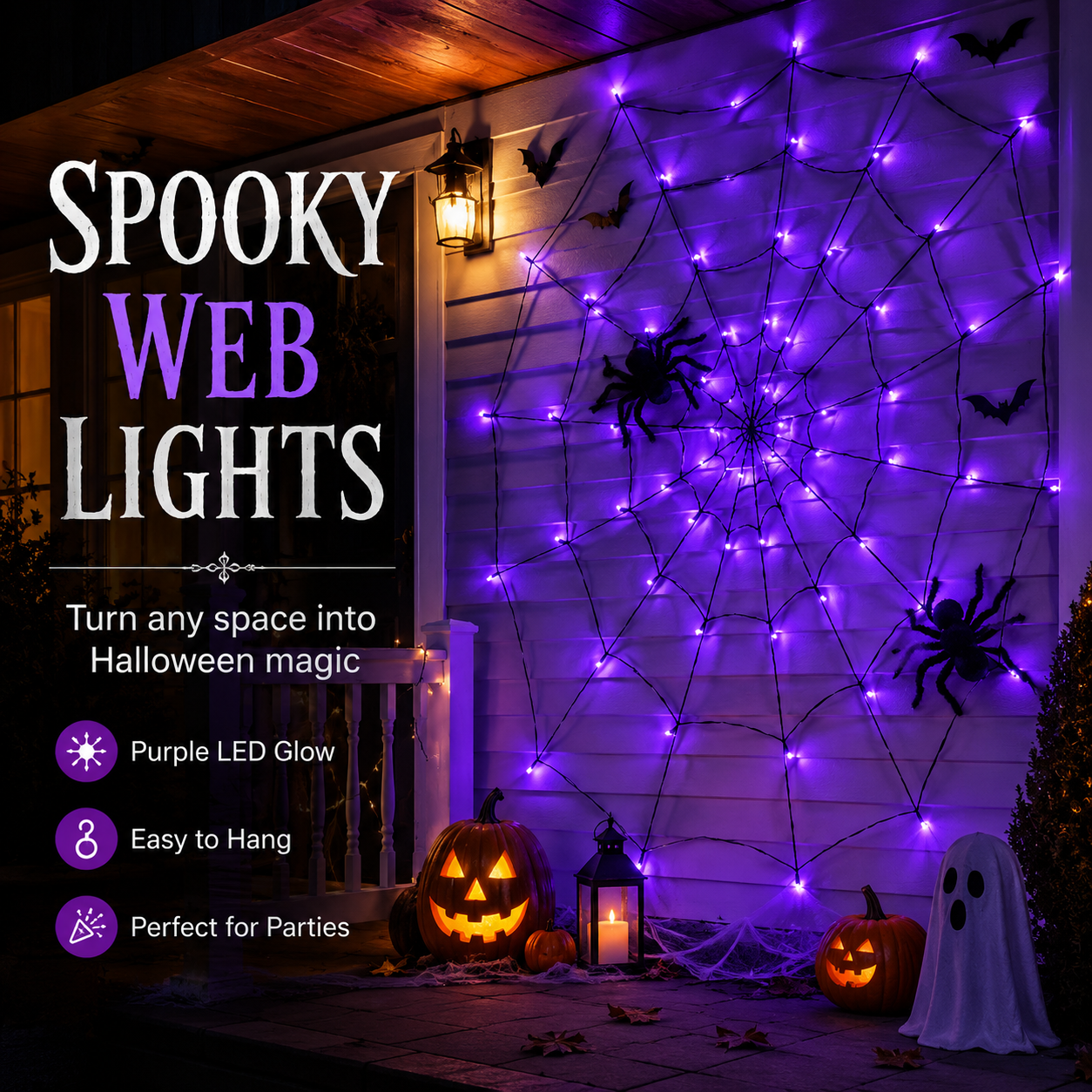 🕷️💜Halloween Purple LED Spider Web Lights 🕷️💜