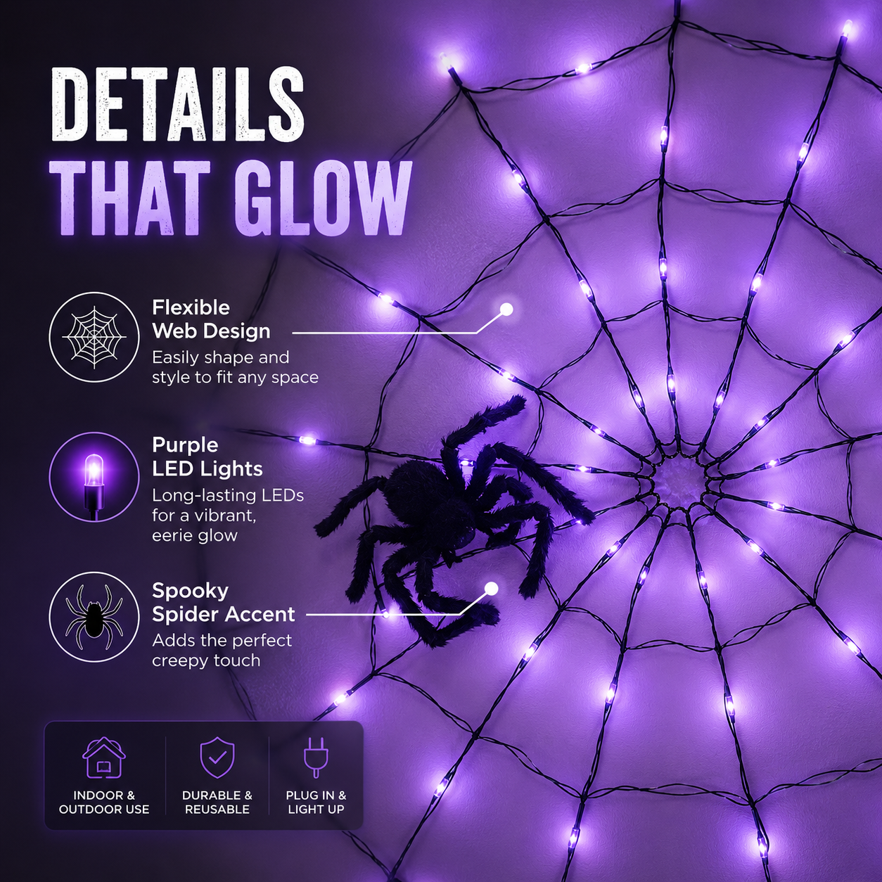 🕷️💜Halloween Purple LED Spider Web Lights 🕷️💜