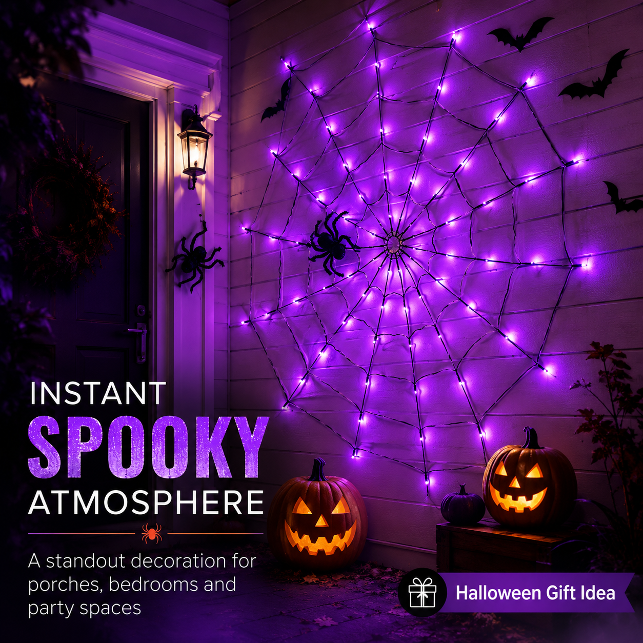 🕷️💜Halloween Purple LED Spider Web Lights 🕷️💜