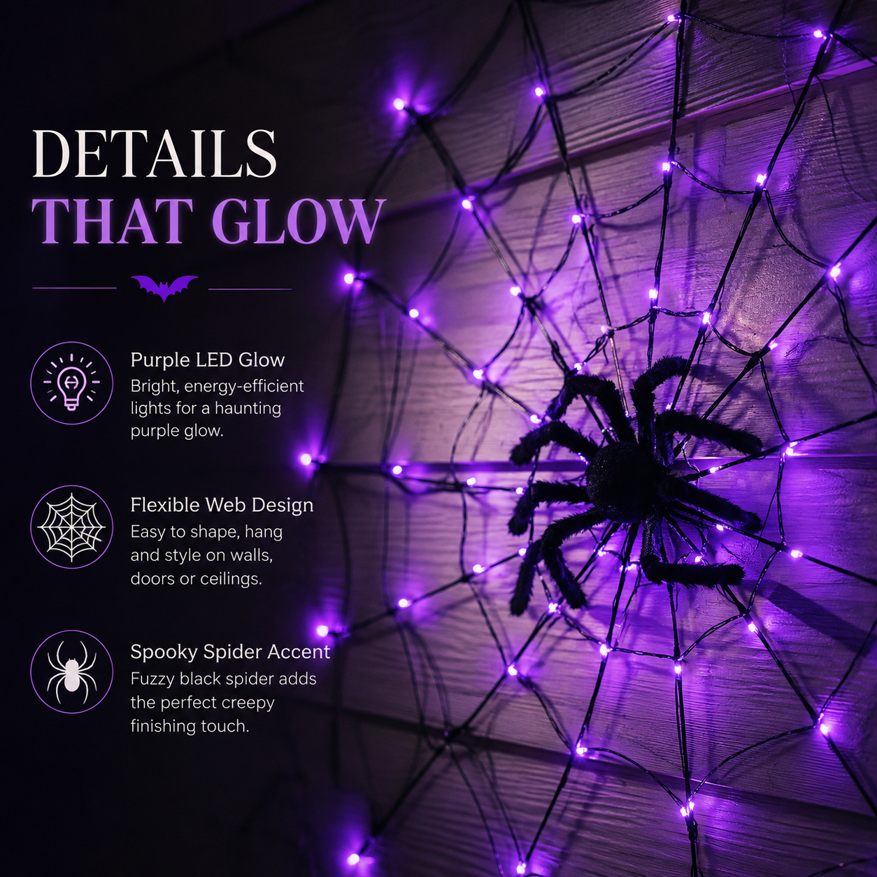 🕷️💜Halloween Purple LED Spider Web Lights 🕷️💜