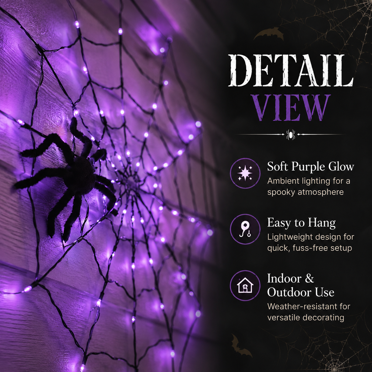 🕷️💜Halloween Purple LED Spider Web Lights 🕷️💜