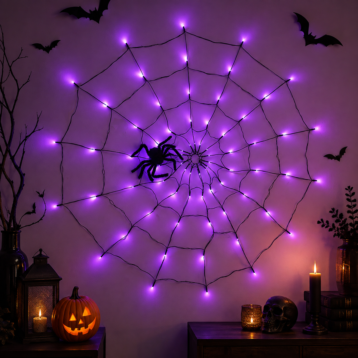 🕷️💜Halloween Purple LED Spider Web Lights 🕷️💜