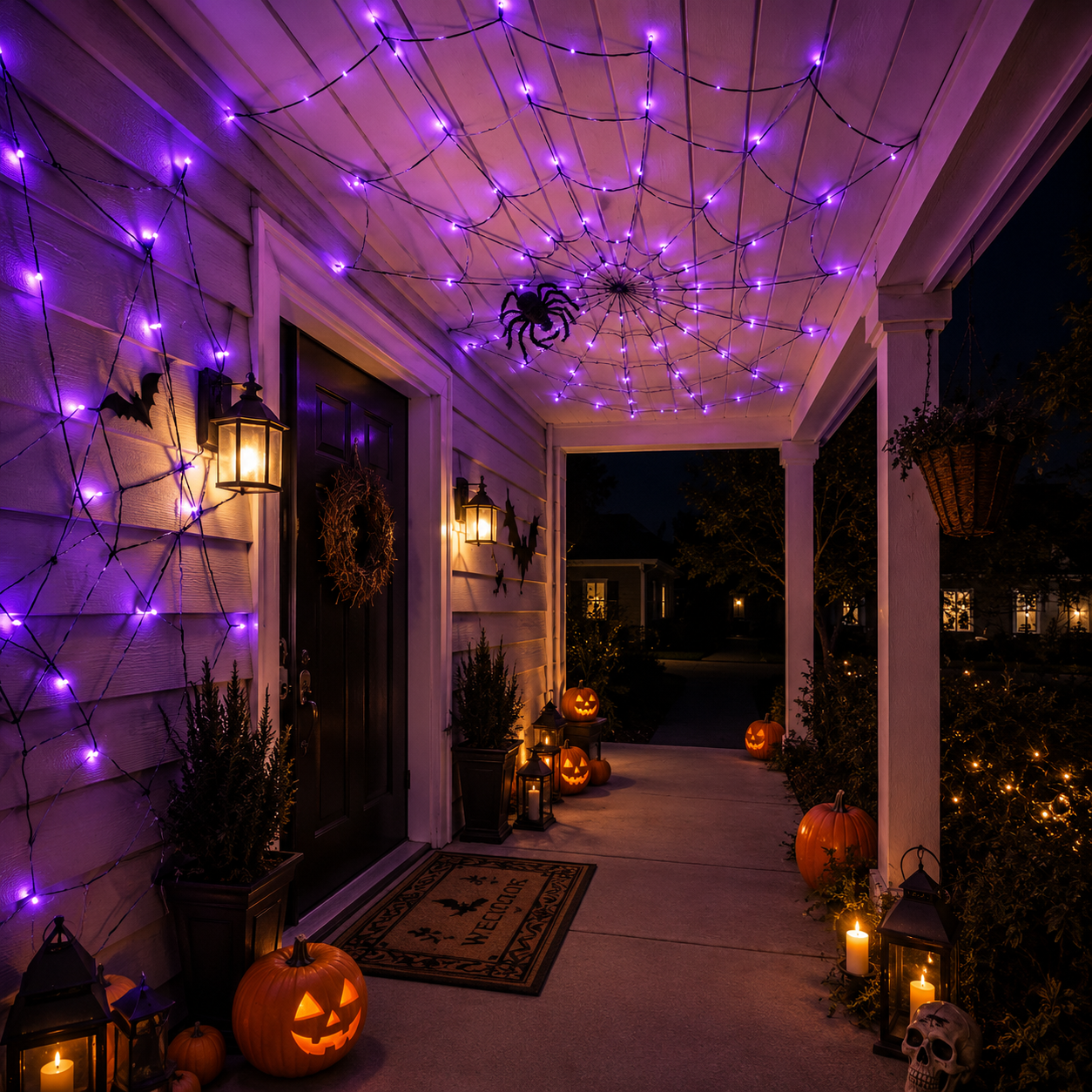 🕷️💜Halloween Purple LED Spider Web Lights 🕷️💜