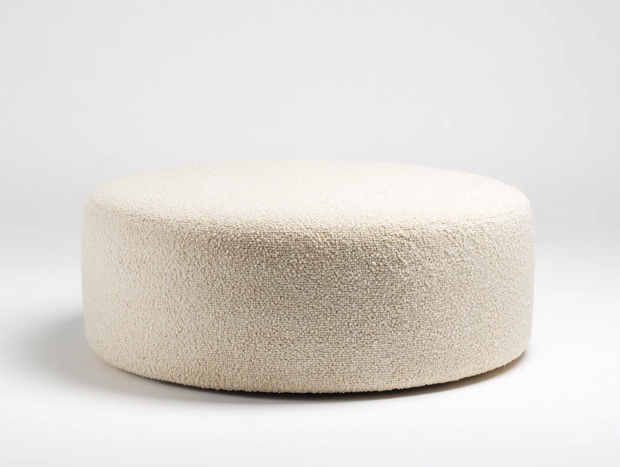 Reposapiés redondo de tejido bouclé 85x85x34 cm - crema - diseño amplio para salón